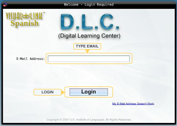 DLC log in screen
